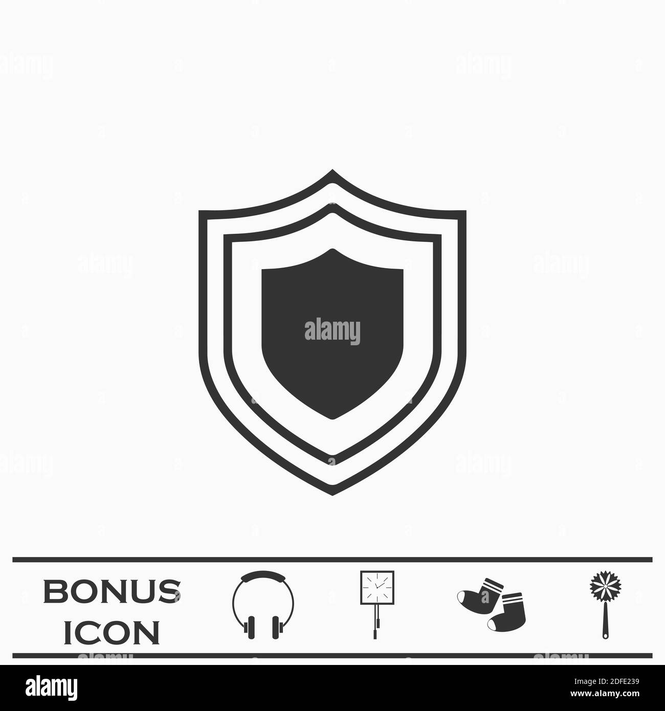 Abschirmsymbol flach. Schwarzes Piktogramm auf weißem Hintergrund. Vektorgrafik Symbol und Bonus-Taste Stock Vektor