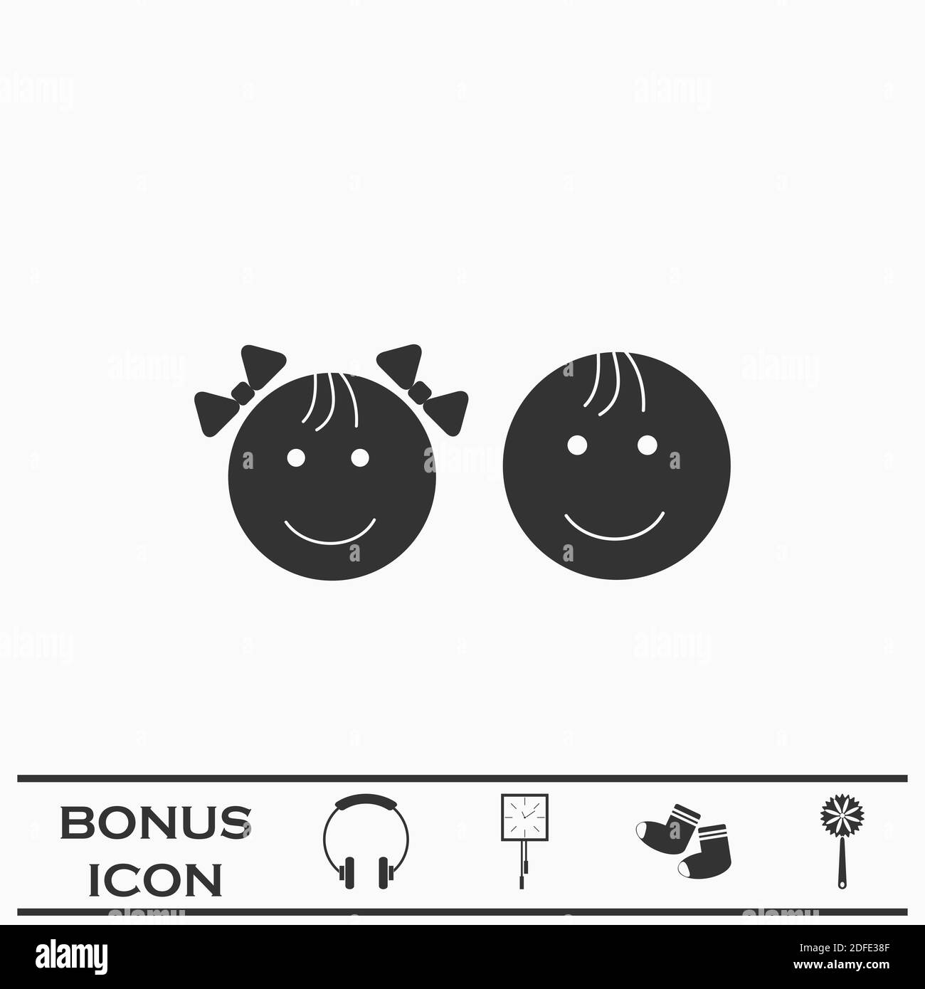 Kind Gesichter Symbol flach. Schwarzes Piktogramm auf weißem Hintergrund. Vektorgrafik Symbol und Bonus-Taste Stock Vektor