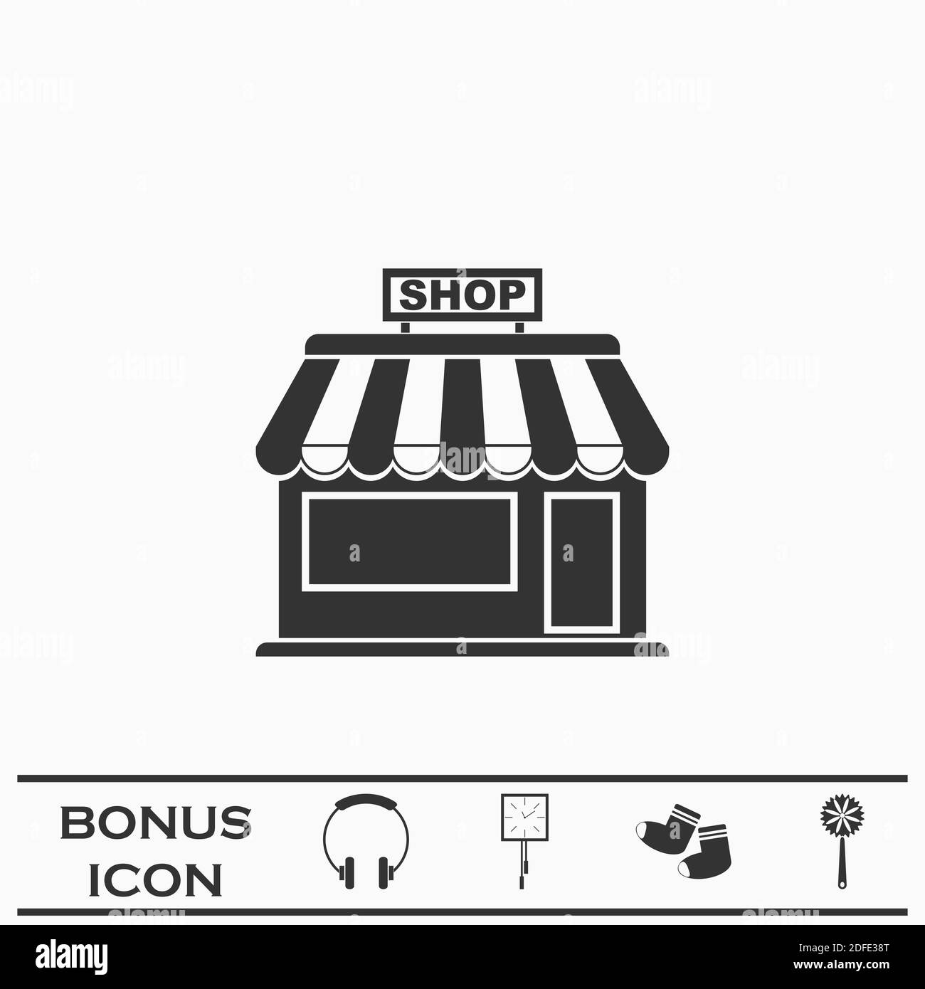 Shop Icon flach. Schwarzes Piktogramm auf weißem Hintergrund. Vektorgrafik Symbol und Bonus-Taste Stock Vektor