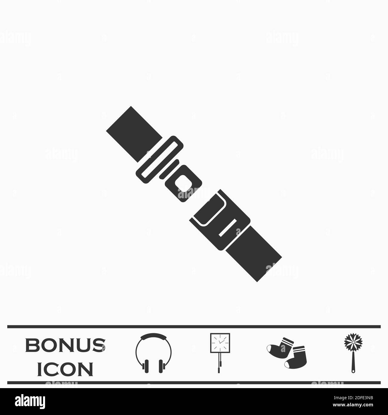 Symbol für Sicherheitsgurt flach. Schwarzes Piktogramm auf weißem Hintergrund. Vektorgrafik Symbol und Bonus-Taste Stock Vektor