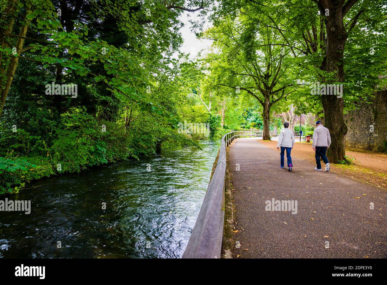 Fußweg entlang der Itschenbahn. Winchester, Hampshire, England, Vereinigtes Königreich, Europa Stockfoto