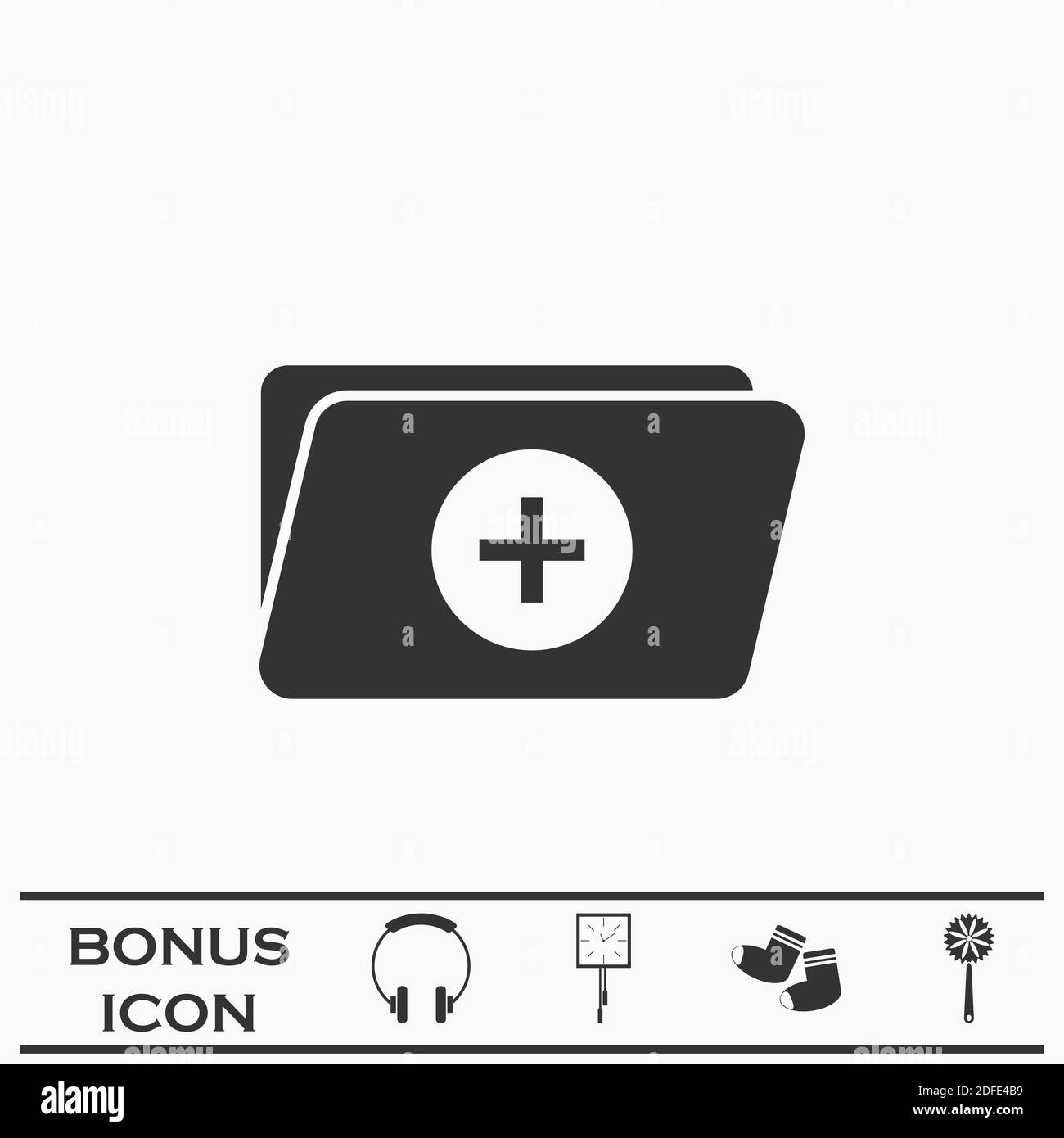 Ordner hinzufügen, Symbol flach. Schwarzes Piktogramm auf weißem Hintergrund. Vektorgrafik Symbol und Bonus-Taste Stock Vektor