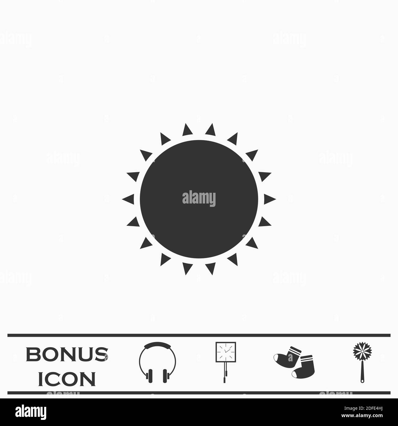Sonnensymbol flach. Schwarzes Piktogramm auf weißem Hintergrund. Vektorgrafik Symbol und Bonus-Taste Stock Vektor