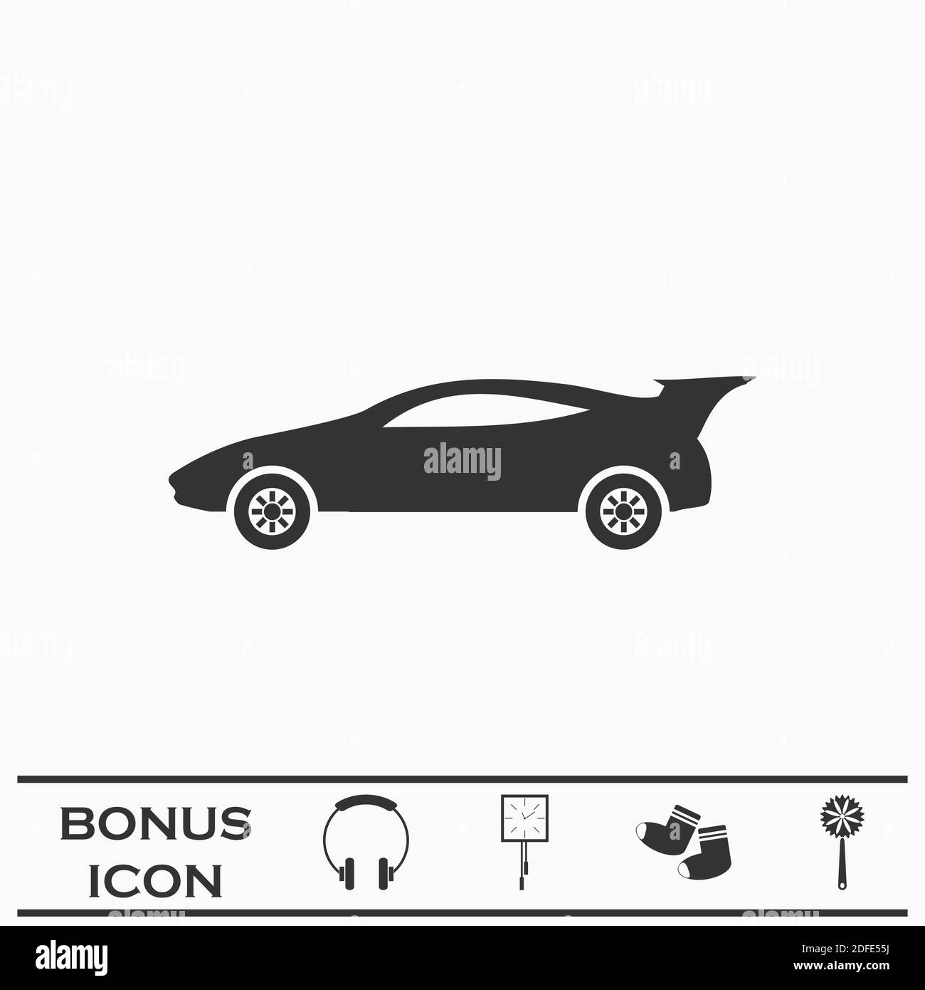 Sportwagen Symbol flach. Schwarzes Piktogramm auf weißem Hintergrund. Vektorgrafik Symbol und Bonus-Taste Stock Vektor