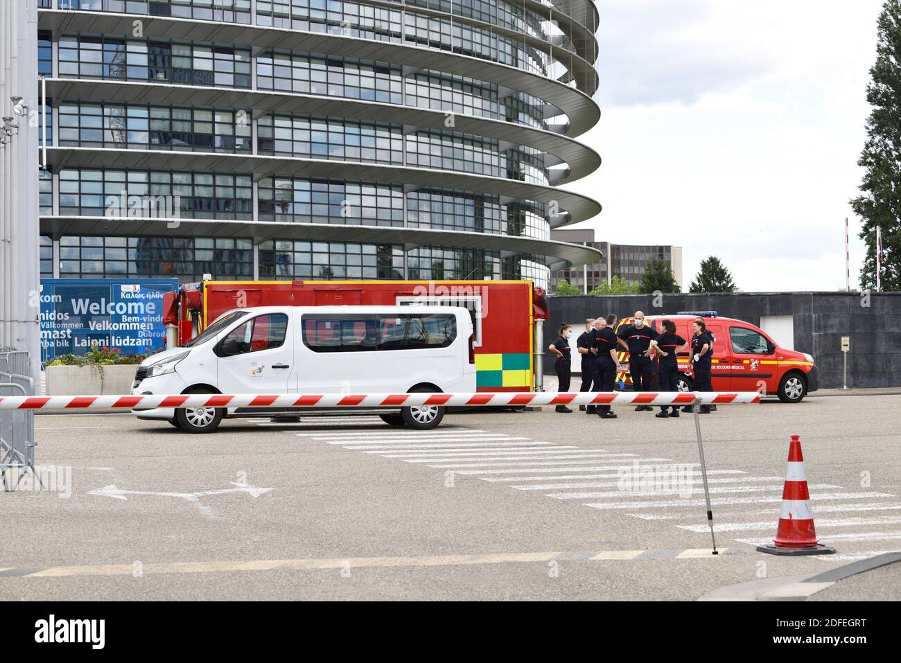 Das Coronavirus-Testzentrum - covid 19 im Europäischen Parlament wurde am 3. Juli 2020 geschlossen. Es war am 11. Mai 2020 eingerichtet worden, um ein Massenscreening durchzuführen und insgesamt 1,800 asymptomatische Menschen zu testen. Straßburg, Nordostfrankreich, am 3. Juli 2020. Foto von Nicolas Roses/ABACAPRESS.COM Stockfoto