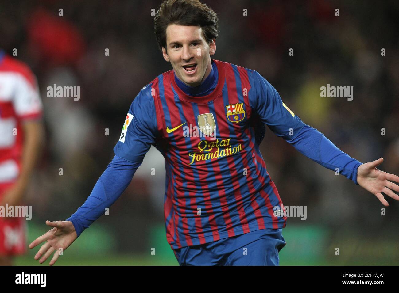 Datei Foto - Lionel Messi vom FC Barcelona feiert nach seinem ersten Tor,  und entspricht dem FC Barcelona Torrekord von Cesar gehalten (232 Tore),während  der spanischen La Liga Fußballspiel, FC Barcelona gegen