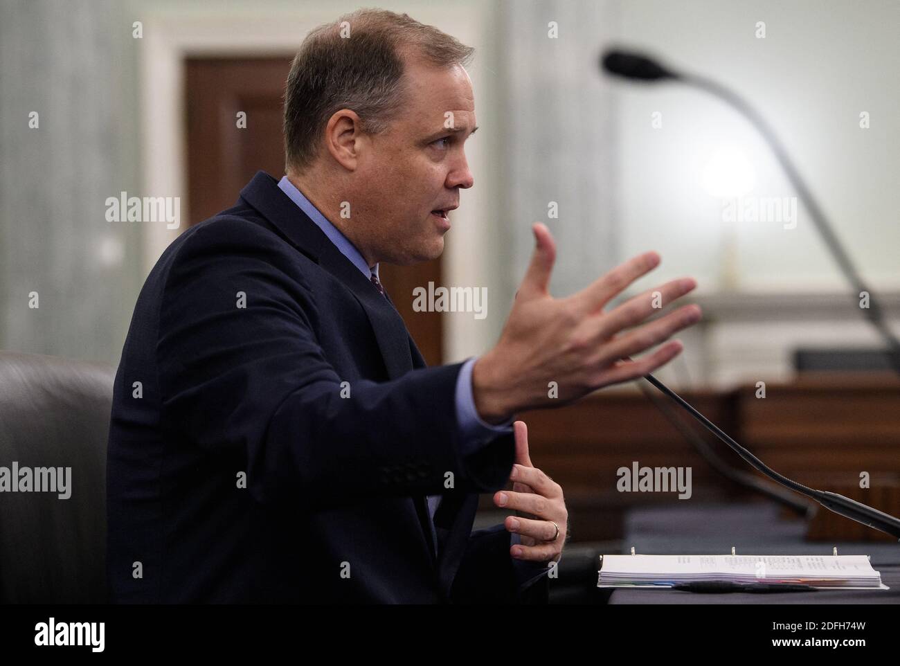 NASA-Administrator Jim Bridenstine bezeugte am 30. September 2020 vor einem US-Senatsausschuss für Handel, Wissenschaft und Transport auf dem Capitol Hill in Washington, DC. Foto von Nicholas Kamm/Pool/ABACAPRESS.COM Stockfoto