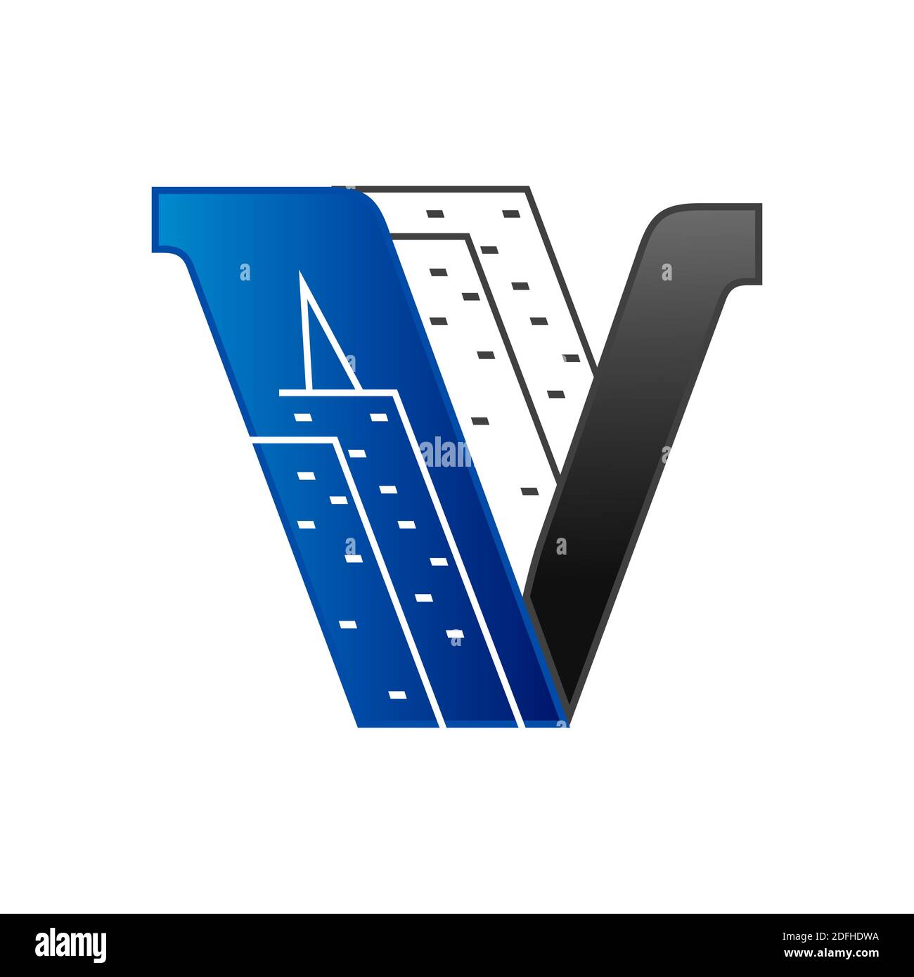 Architektur Konzept Buchstabe V Logo Konzept mit blau orangefarbenem Element Symbol und Vorlage Stock Vektor