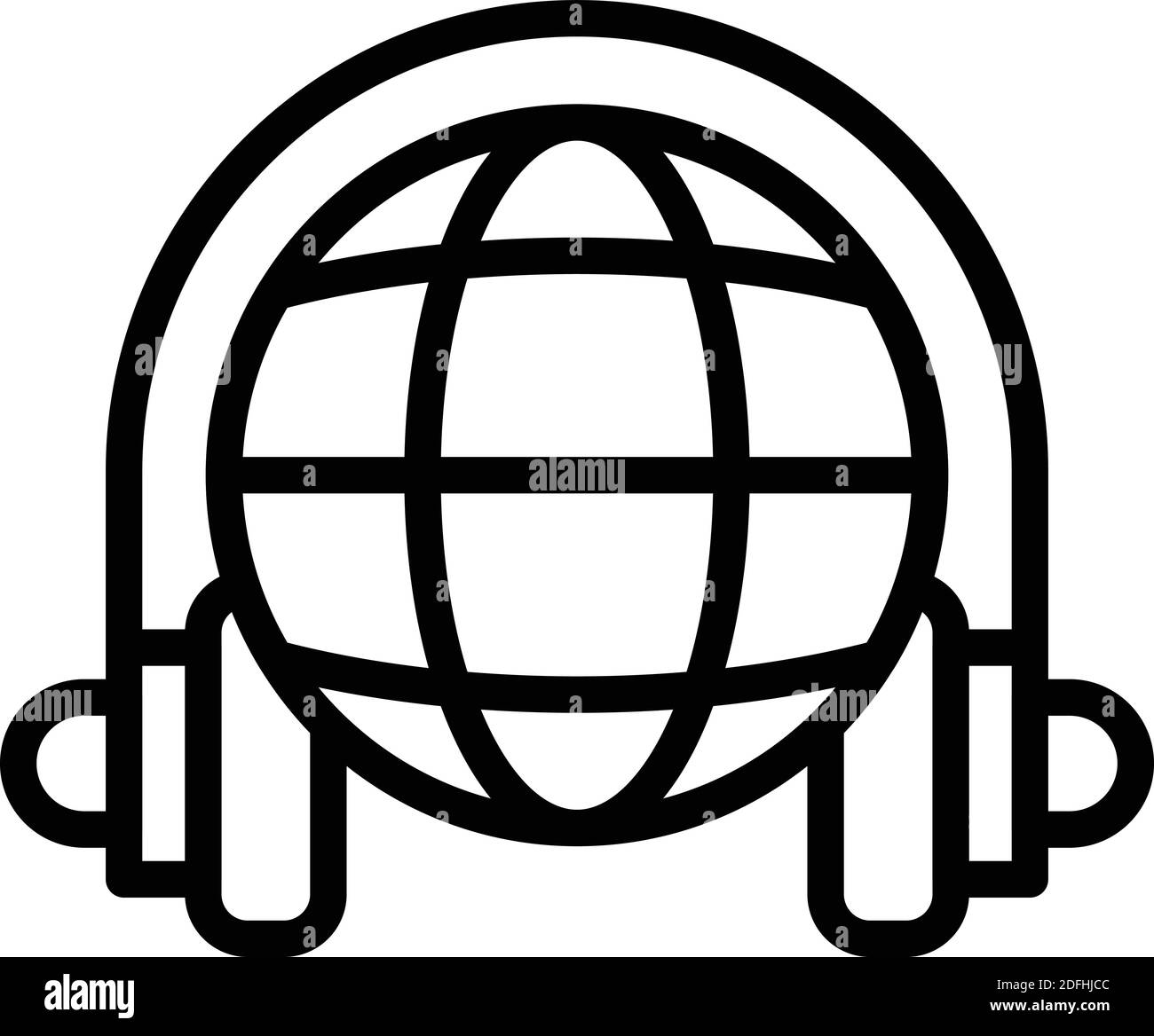 Kopfhörer-Globe-Symbol. Umriss Kopfhörer Globus Vektor-Symbol für Web-Design isoliert auf weißem Hintergrund Stock Vektor