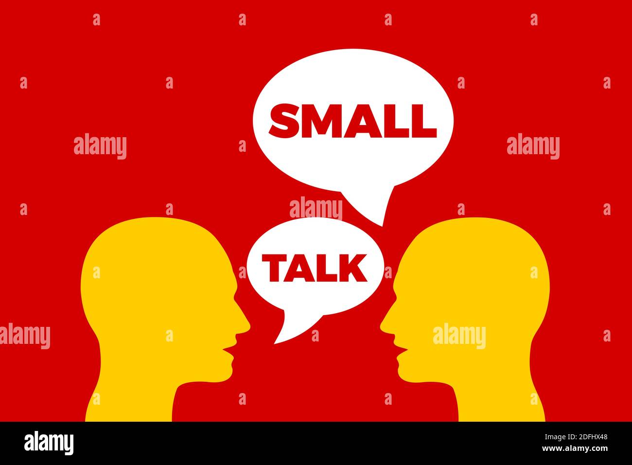 Small Talk / Smalltalk - informelle Kommunikation und Gespräch zwischen zwei Personen. Sozialisierung von Personen durch Sprache und verbale Interaktion. Vect Stockfoto