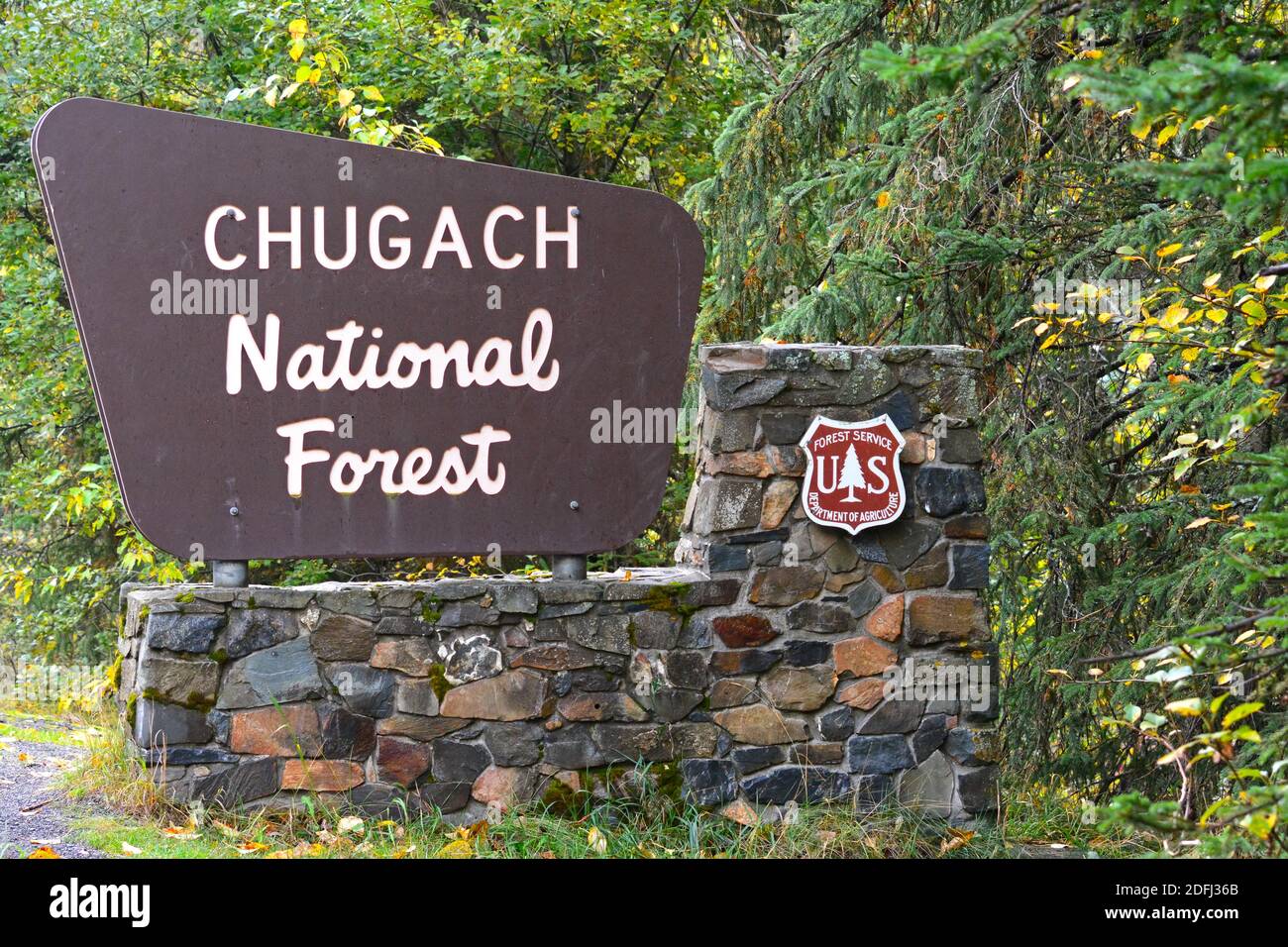 Chugach National Forest Schild - Alaska Stockfoto