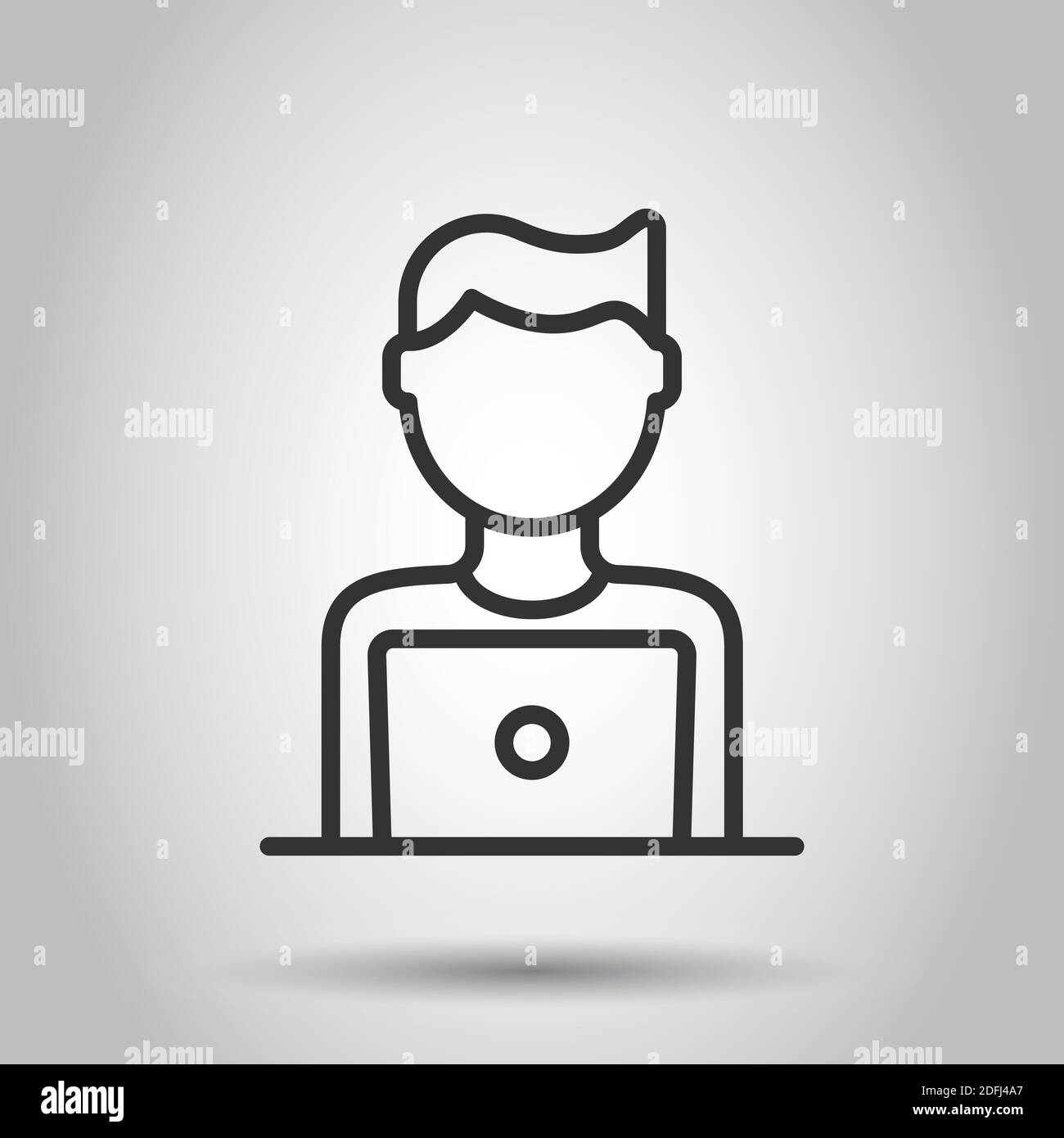 Personen mit Laptop-Computer-Symbol in flachem Stil. Vektorgrafiken für PC-Benutzer auf weißem isoliertem Hintergrund. Geschäftskonzept des Büroleiters. Stock Vektor