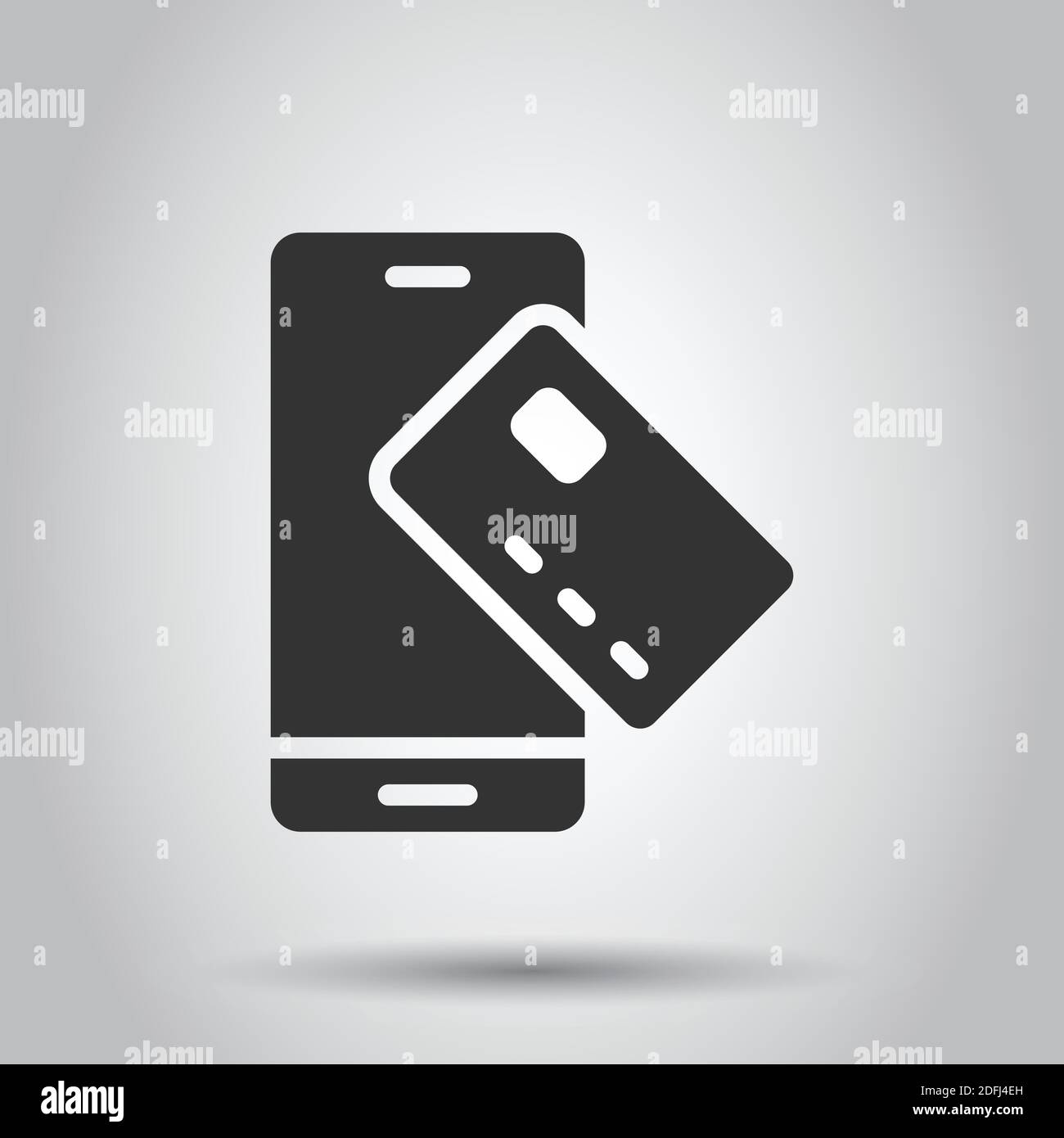Smartphone Zahlungssymbol in flacher Form. Vektor-Darstellung der NFC-Kreditkarte auf weißem isoliertem Hintergrund. Geschäftskonzept des Bankgeschäfts. Stock Vektor