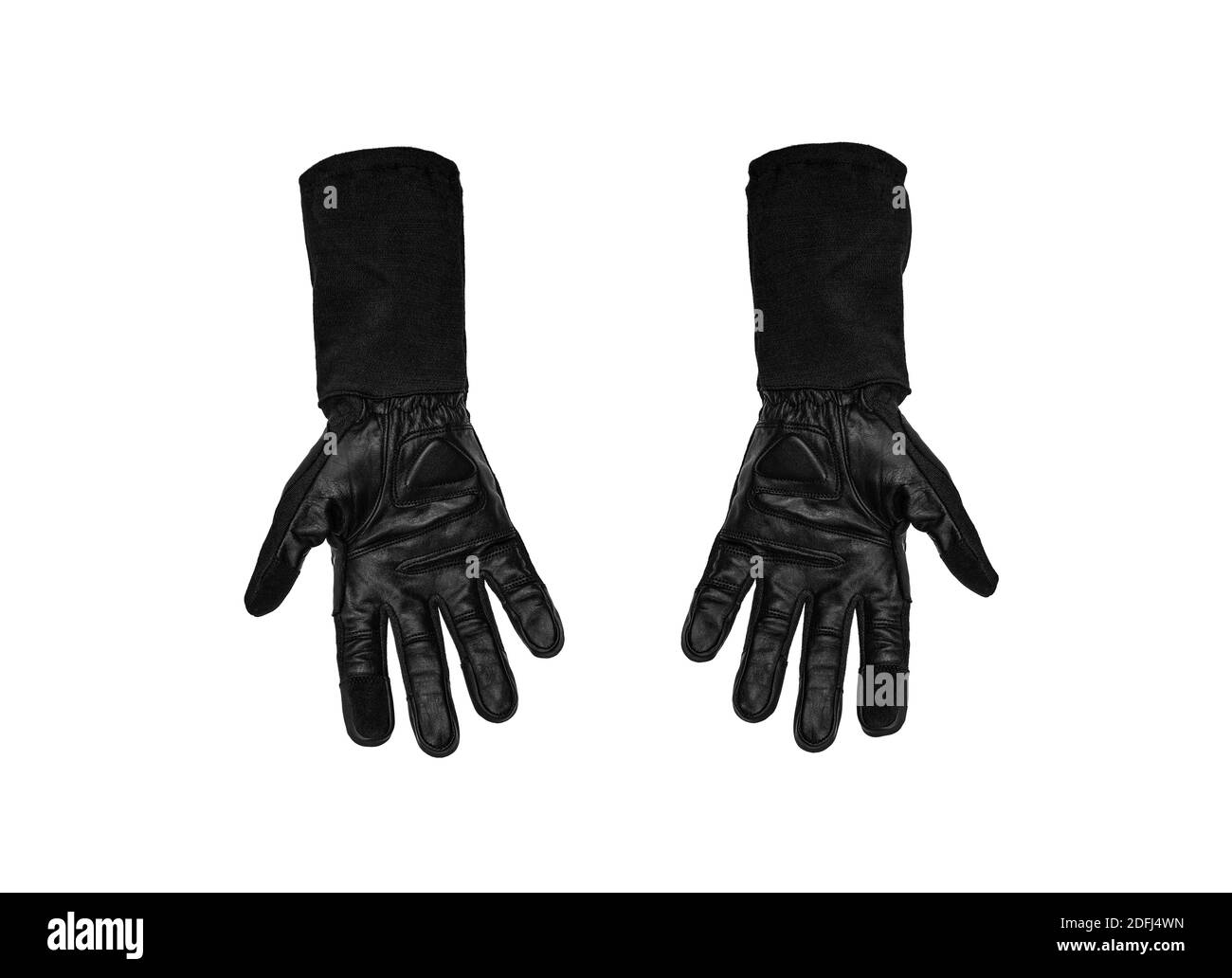Militärische Handschuhe, taktische Handschuhe, Schutzhandschuhe isoliert weißer Hintergrund. Handgelenk. Jagd Full Finger Handschuhe isoliert auf weißem Stockfoto
