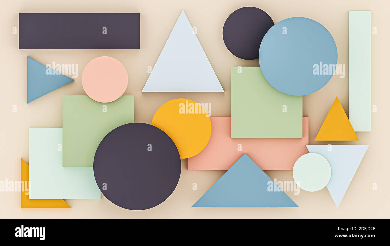 Einfache Formen abstrakter Hintergrund mit neutralen Tönen 3D-Rendering-Illustration. Stockfoto