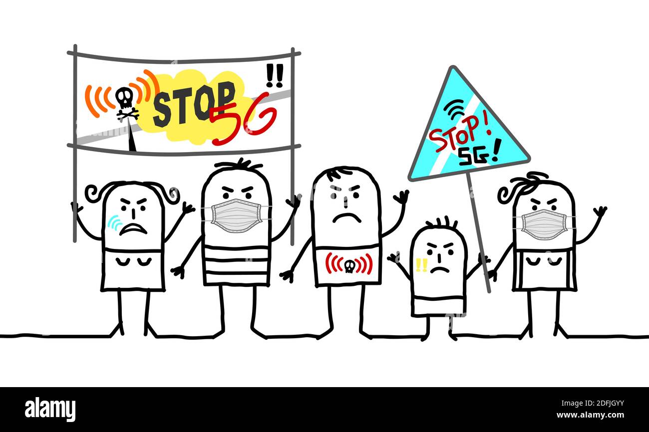 Handgezeichneter Cartoon Protestierende gegen 5G-Entwicklung Stock Vektor