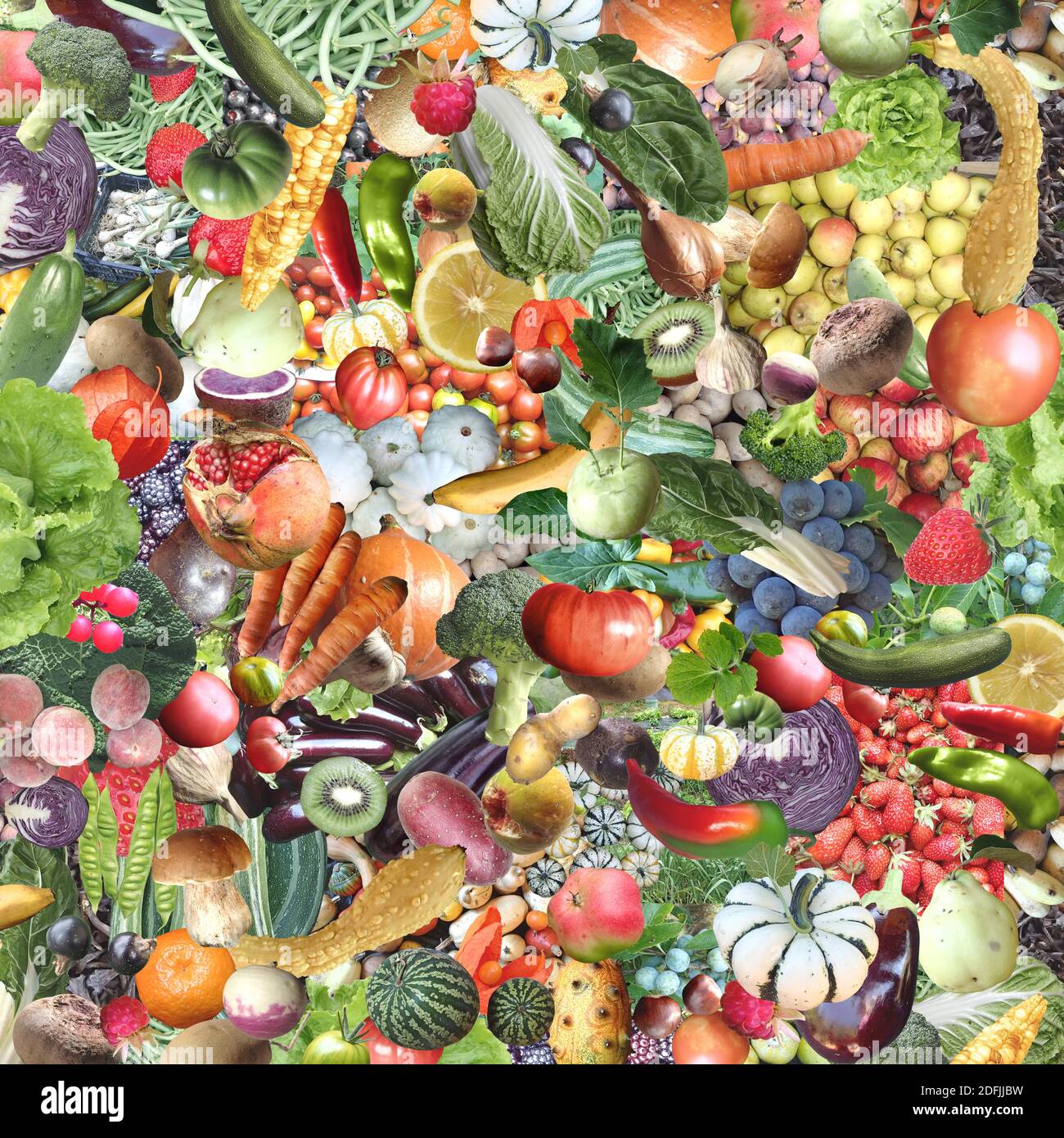 Bunte Garten Bio Obst und Gemüse Hintergrund - Collage Stockfoto