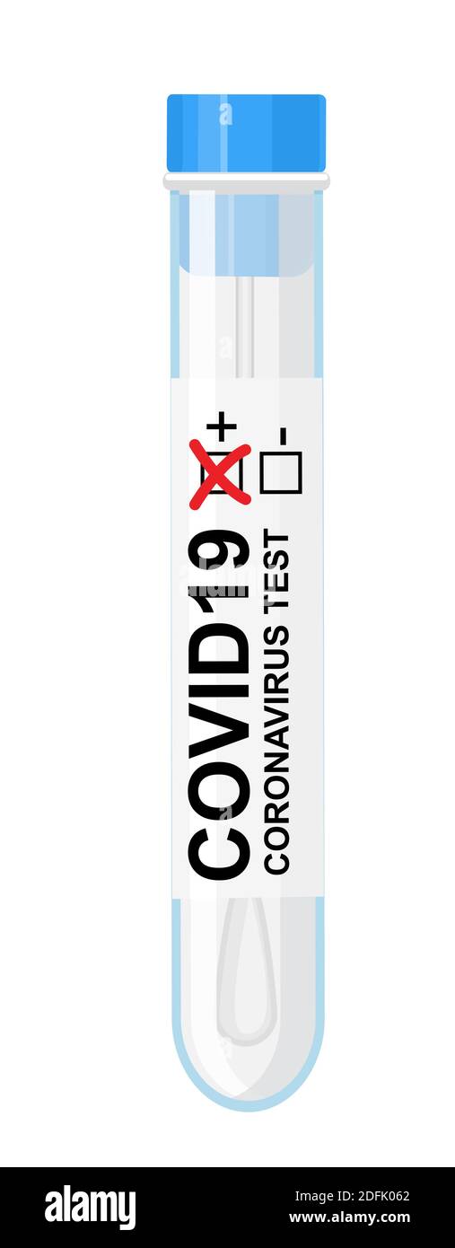 COVID-19 Testkit, Schnelltest, Reagenzglas und Tupfer für COVID-19. Positive Tests für das neue, sich schnell ausbreitende Coronavirus Covid-19 Stock Vektor