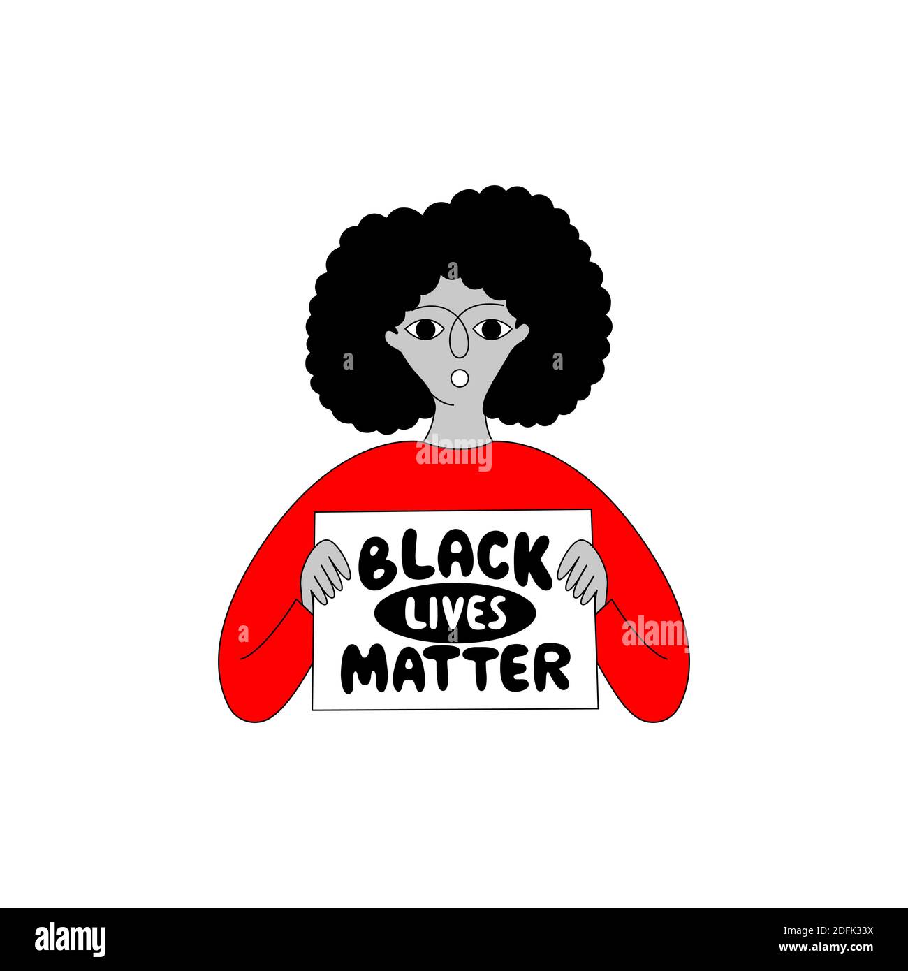 Afroamerikanische Frau mit einem Poster mit Schriftzug "Black Lives Matter". Vektor-Doodle-Illustration auf weißem Hintergrund. Stock Vektor