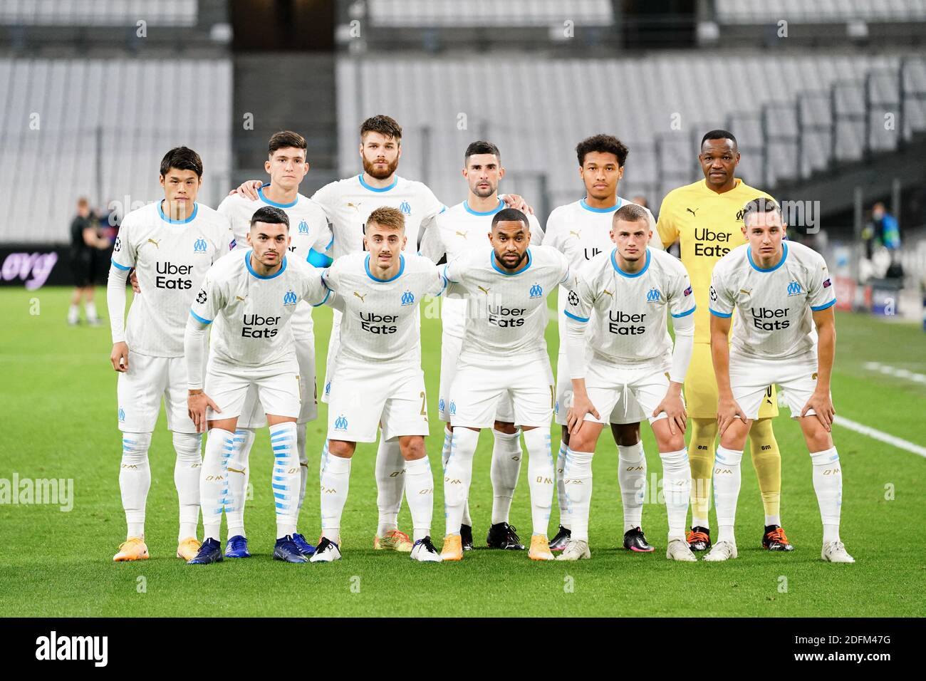 Picture Team von Olympique de Marseille während des Champions-League-Spiel Olympique de Marseille (OM) gegen Manchester City (MANC) in Orange Velodrome, Marseille, Frankreich am 27. Oktober 2020. Foto von Julien Poupart/ABACAPRESS.COM Stockfoto