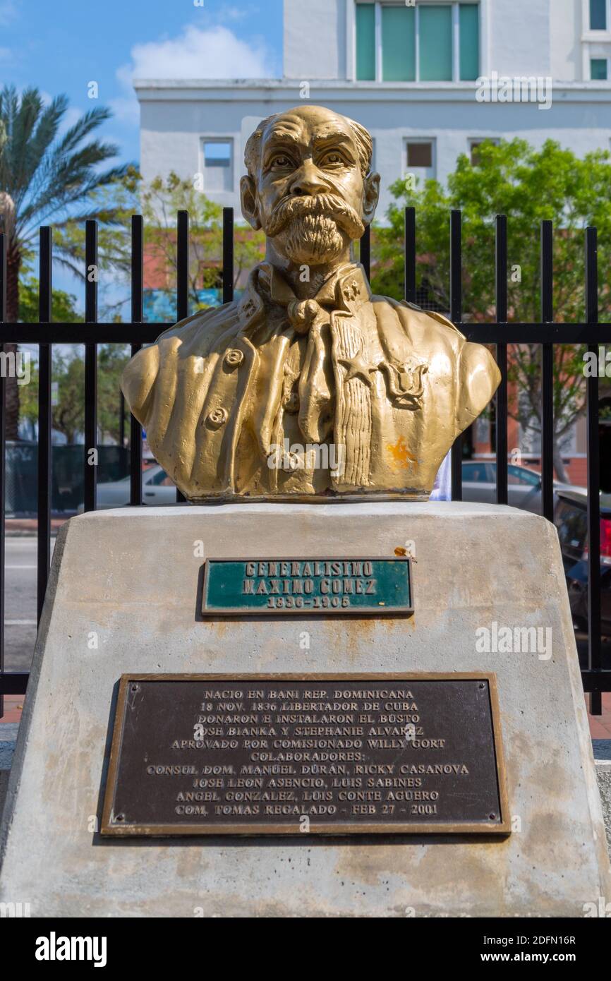 Maximo-Büste von Maximo Gomez im Domino Park, Calle 8, Miami, Florida, USA Stockfoto