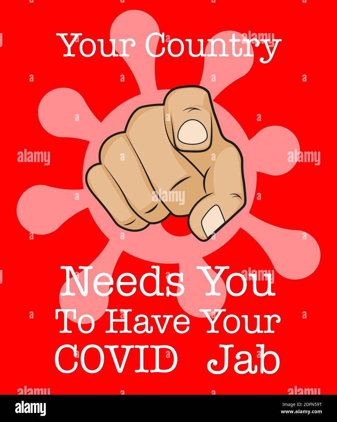 Ihr Land braucht Sie, um Ihre covid jab haben - Vektor-Illustration auf einem orangen Hintergrund mit Zeigefinger Stock Vektor