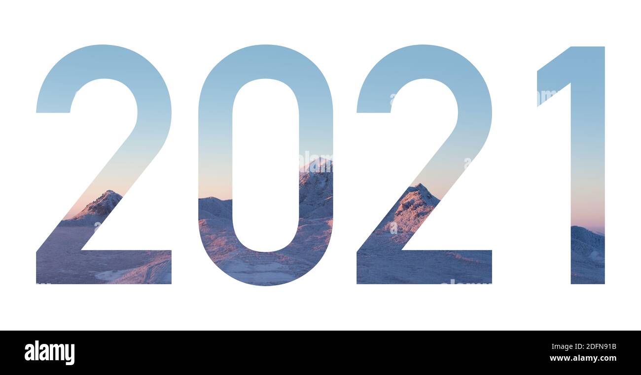 Abbildungen 2021 mit Winterlandschaft. Isoliert Stockfoto