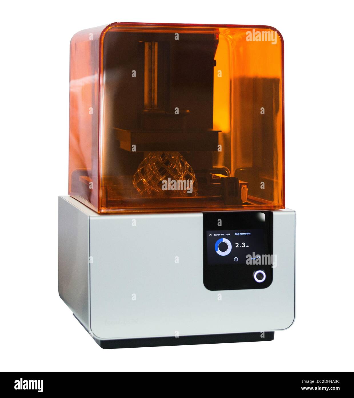 Stereolithographie 3d-Drucker isoliert auf grauem Hintergrund. Stockfoto