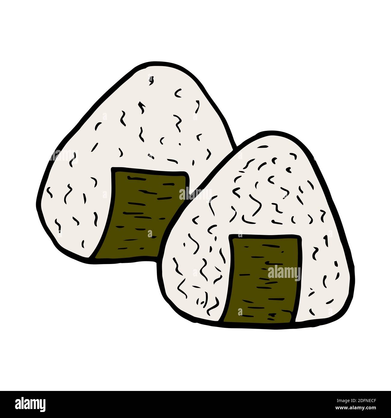 Vektor Hand gezeichnete Doodle onigiri. Japanisches Gericht. Design Skizzenelement für Menü Café, Restaurant, Etikett und Verpackung. Farbenfrohe Abbildung o Stock Vektor