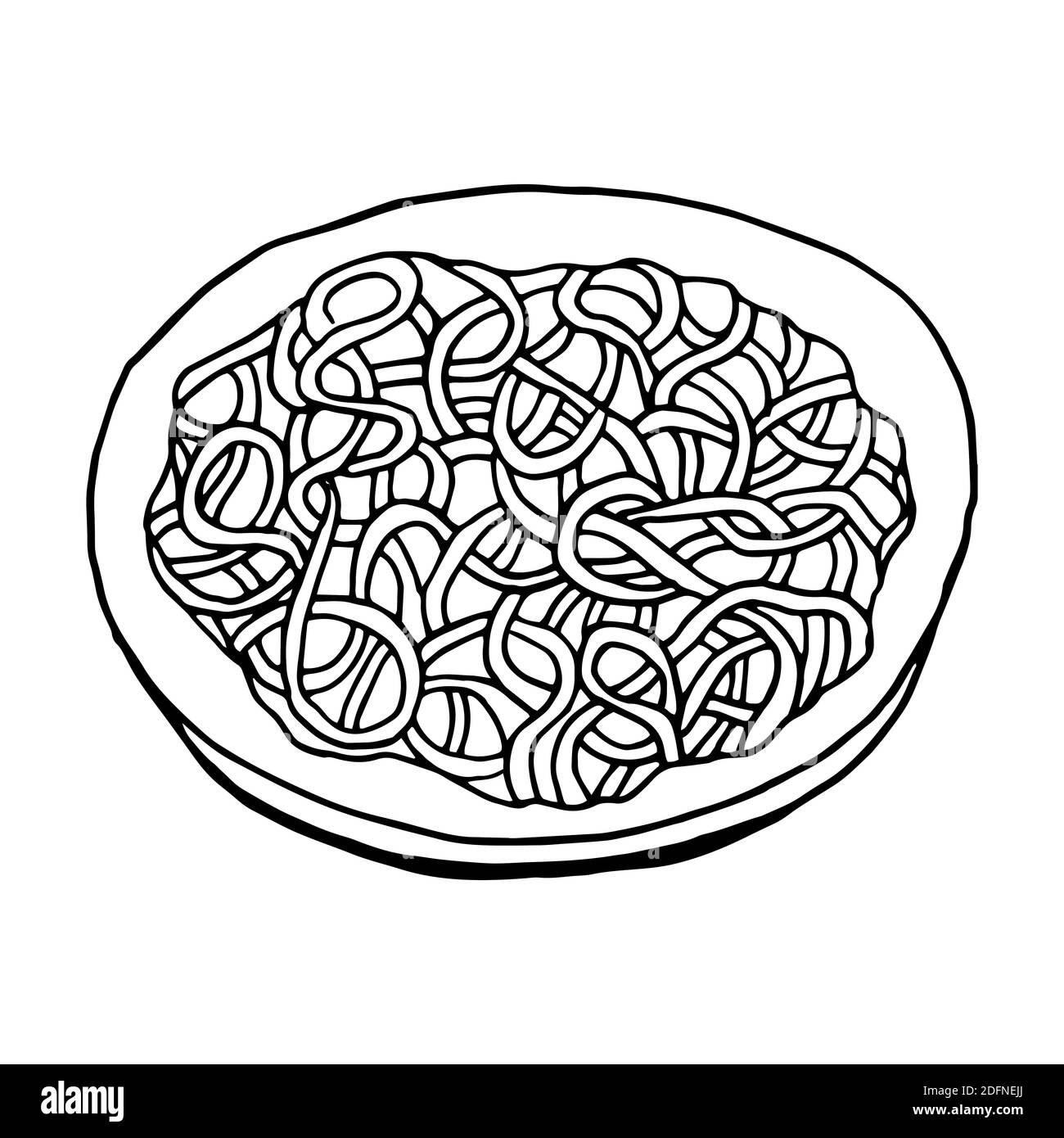 Vektor Hand gezeichnete Doodle Soba Nudeln. Japanisches Gericht. Design Skizzenelement für Menü Café, Restaurant, Etikett und Verpackung. Abbildung auf einem Stock Vektor