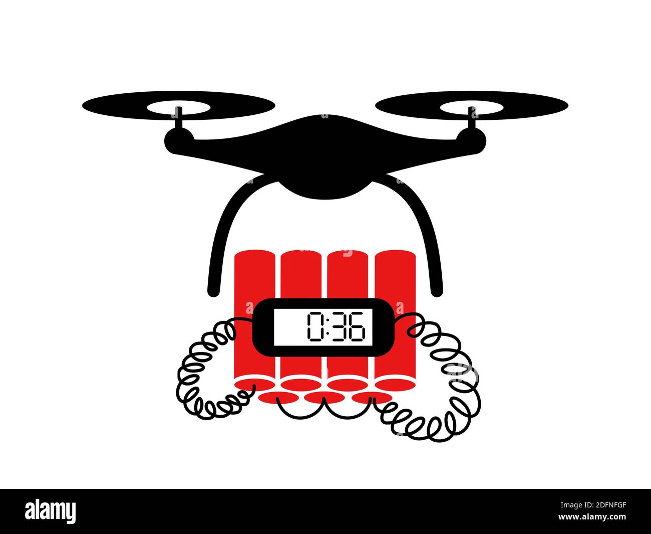 Drohne mit explosiver Bombe - technologisch fortschrittliches Gerät zum Töten durch Explosion der Explosion. Improvisierte fliegende Terrorwaffe. Anspruchsvolle Terro Stockfoto