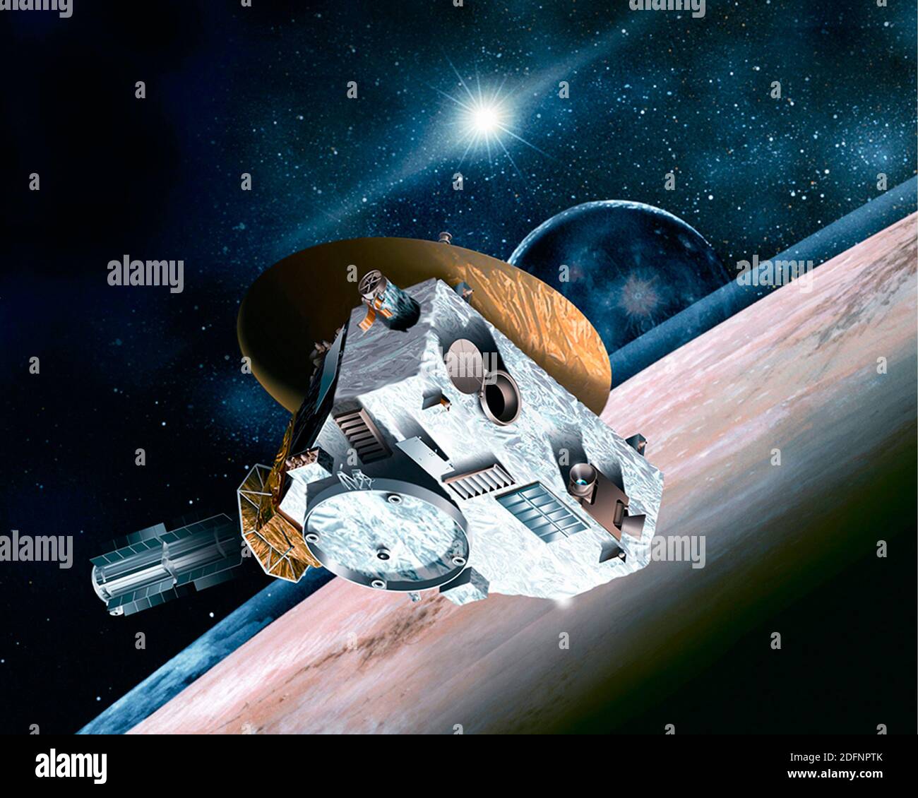 PLUTO, SOL-SYSTEM- 13. Juli 2015 -- Künstlereindruck der NASA New Horizons-Raumsonde hat mehr als neun Jahre auf ihrer Reise in die Außenbezirke verbracht Stockfoto