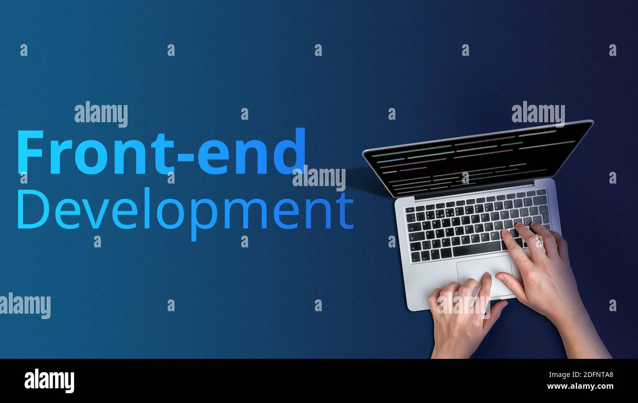 Konzept-Front-End-Entwicklung mit Person und Laptop. Stockfoto