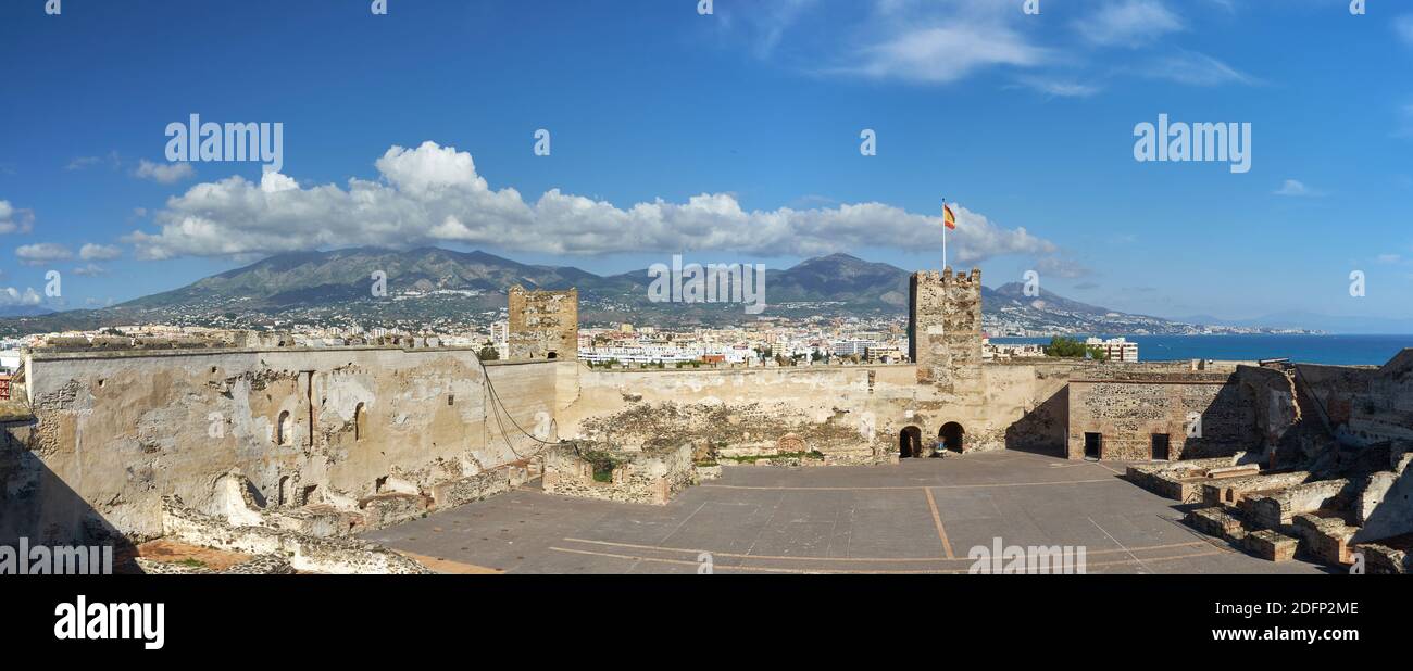 Panoramablick vom Schloss Sohail, Fuengirola, Málaga, Spanien. Stockfoto