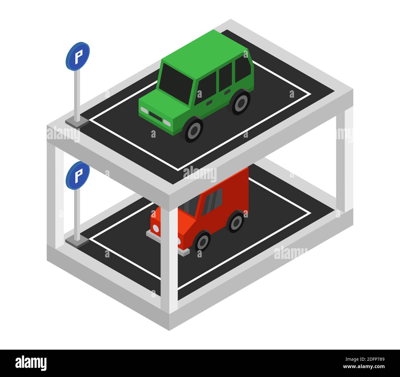 Isometrisches Parken auf dem Hintergrund Vektordarstellung Stock Vektor