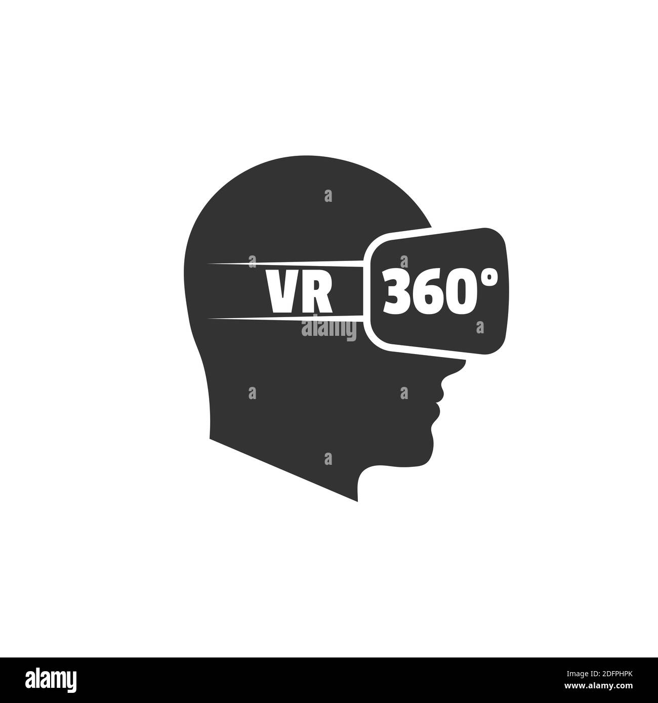 Silhouette des menschlichen Kopfes mit Virtual-Reality-Brille. VR 360 Winkel. Vektorsymbol auf Weiß isoliert. Stock Vektor