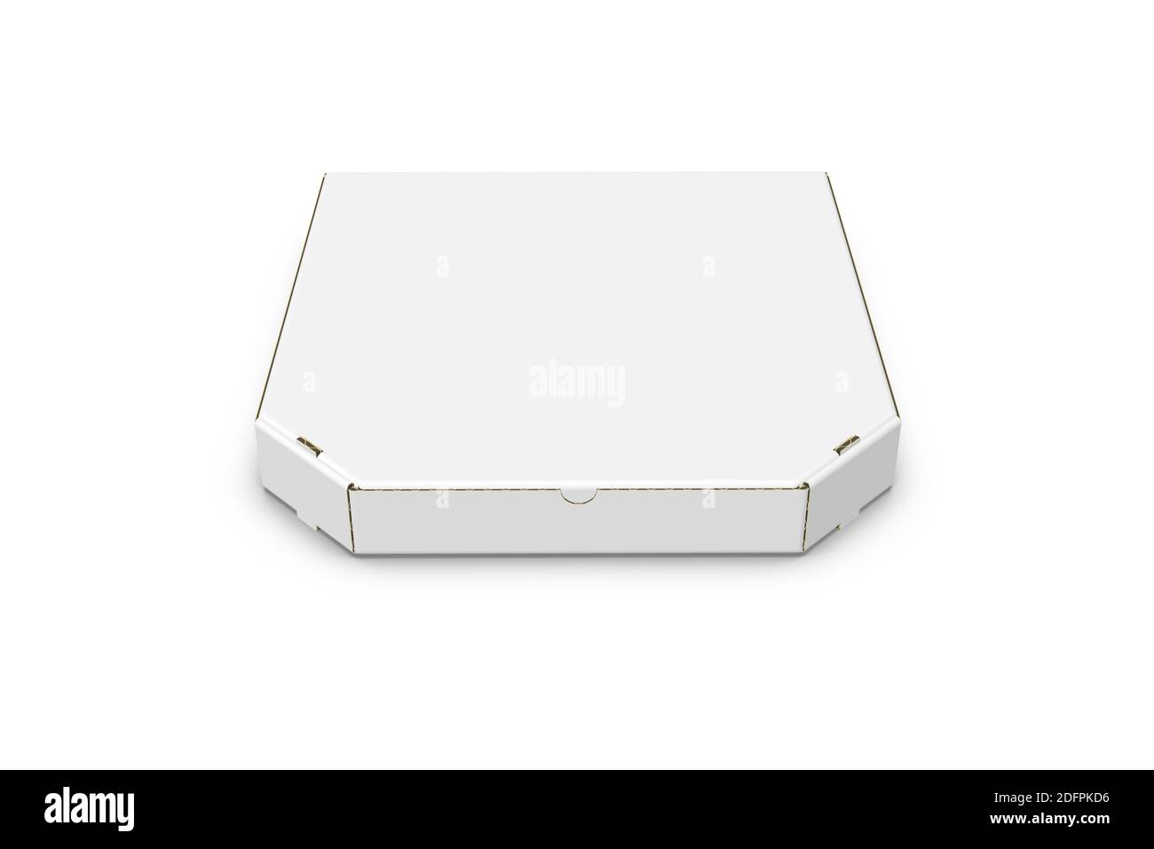 3D-Rendering - hochauflösendes Bild weiße Pizza-Box Vorlage isoliert auf weißem Hintergrund, hochwertige Details aus Pappe Stockfoto