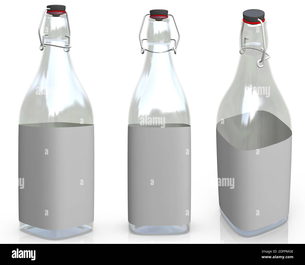 3D-Rendering - hochauflösendes Bild quadratische Wasserglasflasche 1Ltr Vorlage isoliert auf weißem Hintergrund, hochwertige Details Stockfoto
