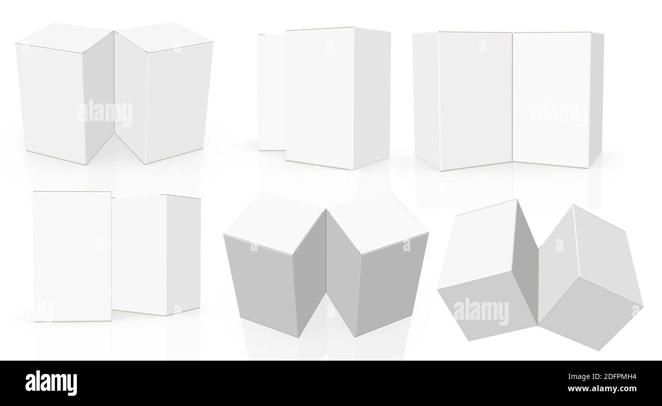 3D-Rendering - hochauflösendes Bild weiß Doppel-Basis-Box Vorlage isoliert auf weißem Hintergrund, hochwertige Details aus Karton Stockfoto