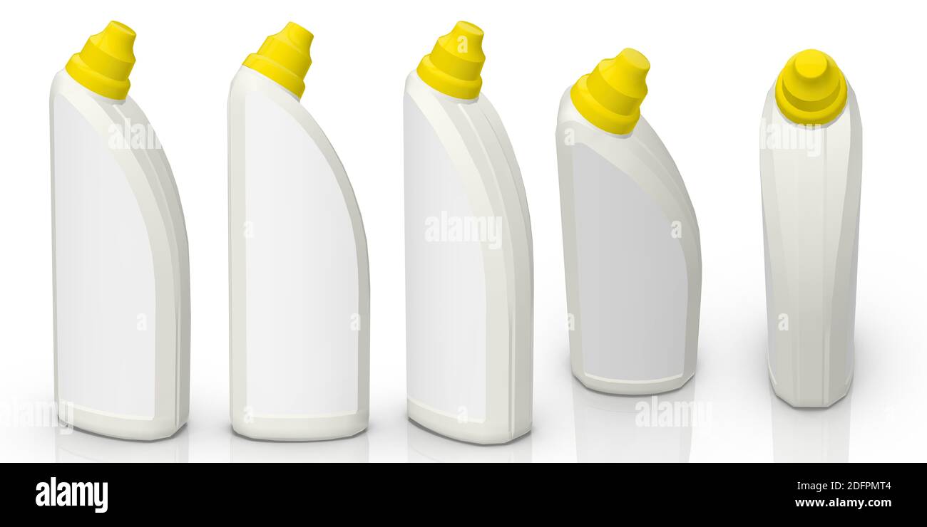 3D-Rendering - hochauflösendes Bild weiße Toilettenreiniger Flasche Vorlage isoliert auf weißem Hintergrund, hochwertige Details Stockfoto