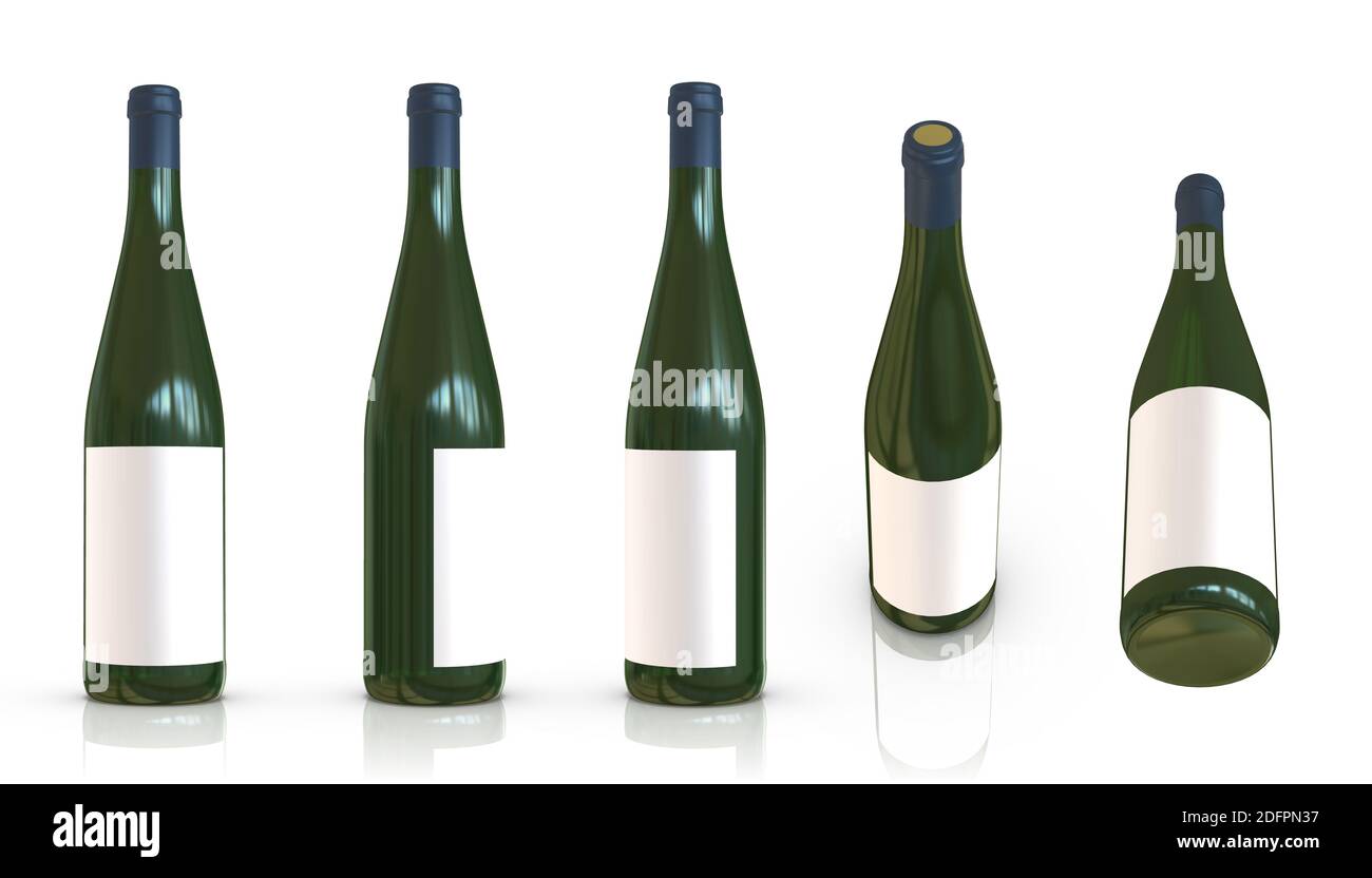 3D-Rendering - hochauflösendes Bild Weinflasche Vorlage isoliert auf weißem Hintergrund, hochwertige Details Stockfoto