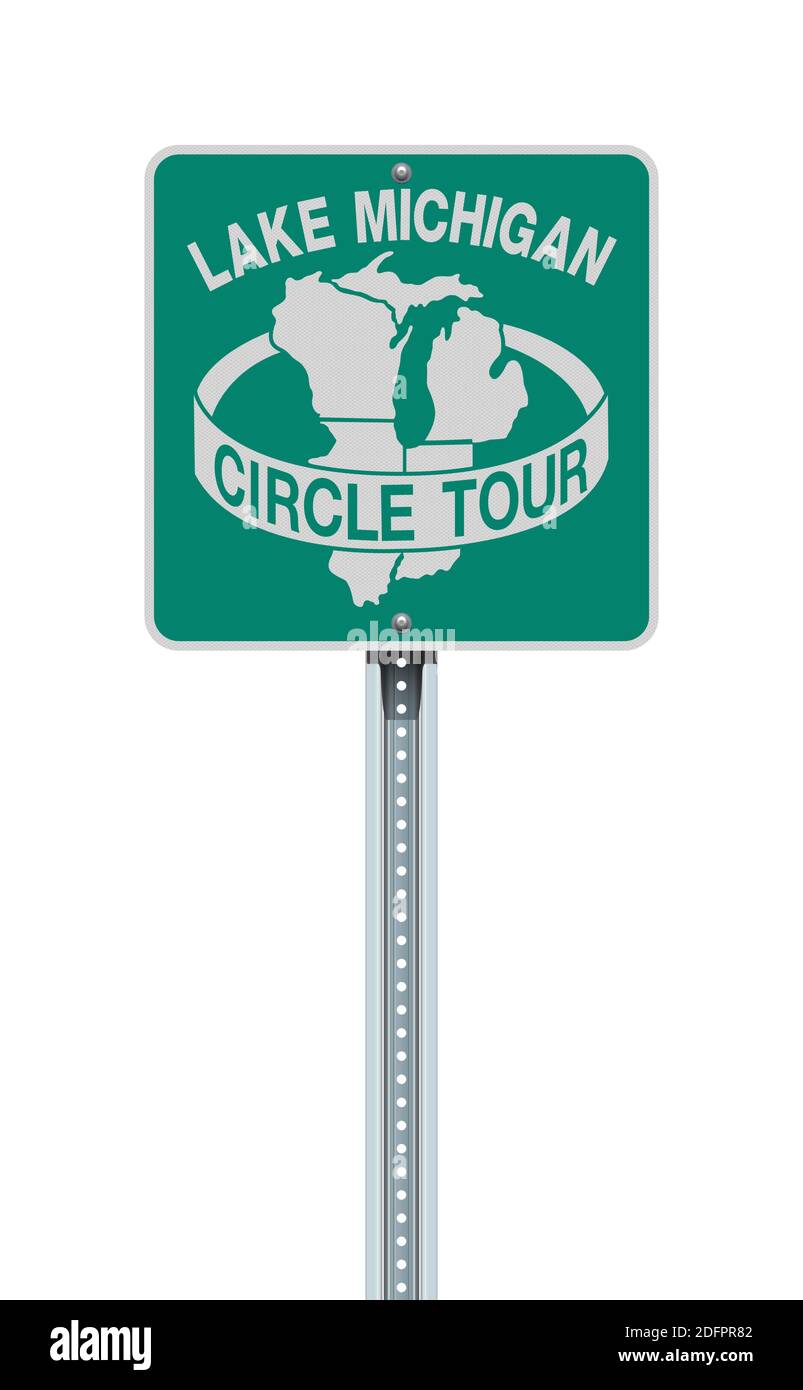 Vektordarstellung der Lake Michigan Circle Tour grüne Straße zeichen Stock Vektor