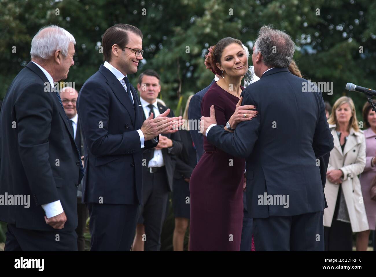 König Carl Gustav, Königin Silvia, Prinzessin Victoria und Prinz Daniel mit Francois Bayrou Major der Stadt im Parc Beaumont in Pau, Frankreich am 8. oktober 2018. Foto von Quentin Top/ABACAPRESS.COM Stockfoto