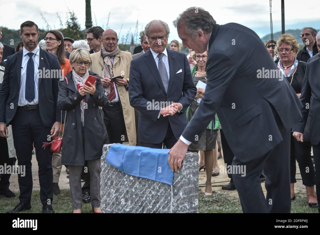 König Carl Gustav, Königin Silvia, Prinzessin Victoria und Prinz Daniel mit Francois Bayrou Major der Stadt im Parc Beaumont in Pau, Frankreich am 8. oktober 2018. Foto von Quentin Top/ABACAPRESS.COM Stockfoto