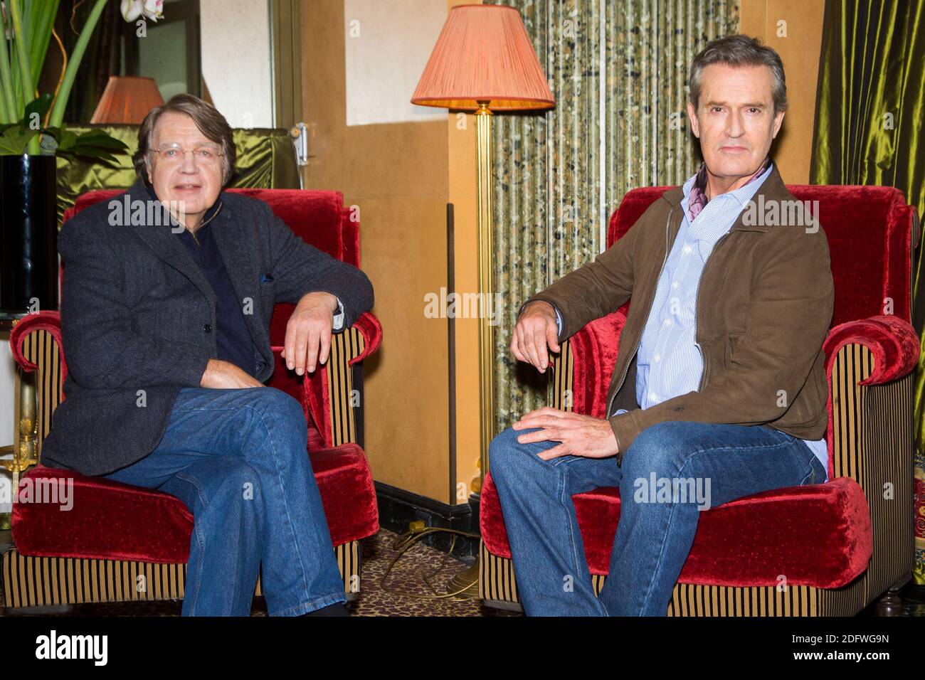 Merlin Holland und Rupert Everett nehmen an der Fotocall 'The Happy Prince' im L Hotel Teil. Oscar Wilde residierte Ende des 19. Jahrhunderts und lebte bis zu seinem Tod am 26. November 2018 im L'Hotel in Paris, Frankreich. Foto von Nasser Berzane/ABACAPRESS.COM Stockfoto