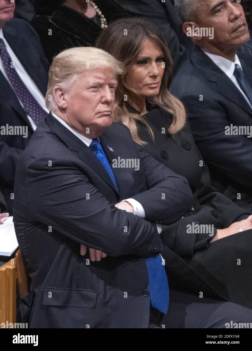 US-Präsident Donald J. Trump und First Lady Melania Trump besuchen den nationalen Trauerdienst zu Ehren des verstorbenen ehemaligen US-Präsidenten George H.W. Bush in der Washington National Cathedral in Washington, DC am Mittwoch, 5. Dezember 2018.Foto von Ron Sachs / CNP/ABACAPRESS.COM Stockfoto