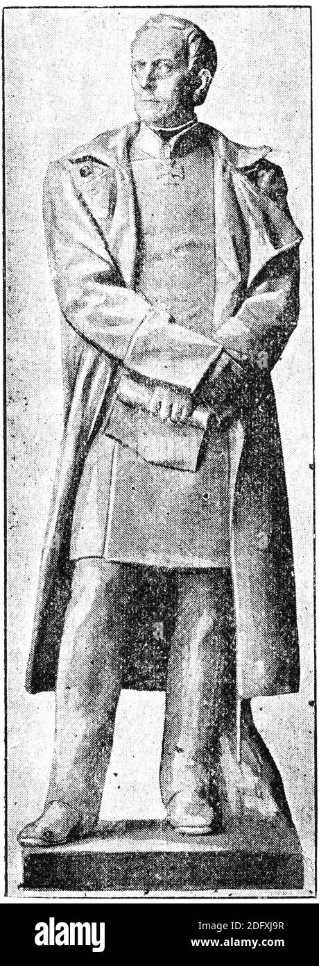 Bronzestatuette von Graf Helmuth Karl Bernhard von Moltke. Illustration des 19. Jahrhunderts. Deutschland. Weißer Hintergrund. Stockfoto