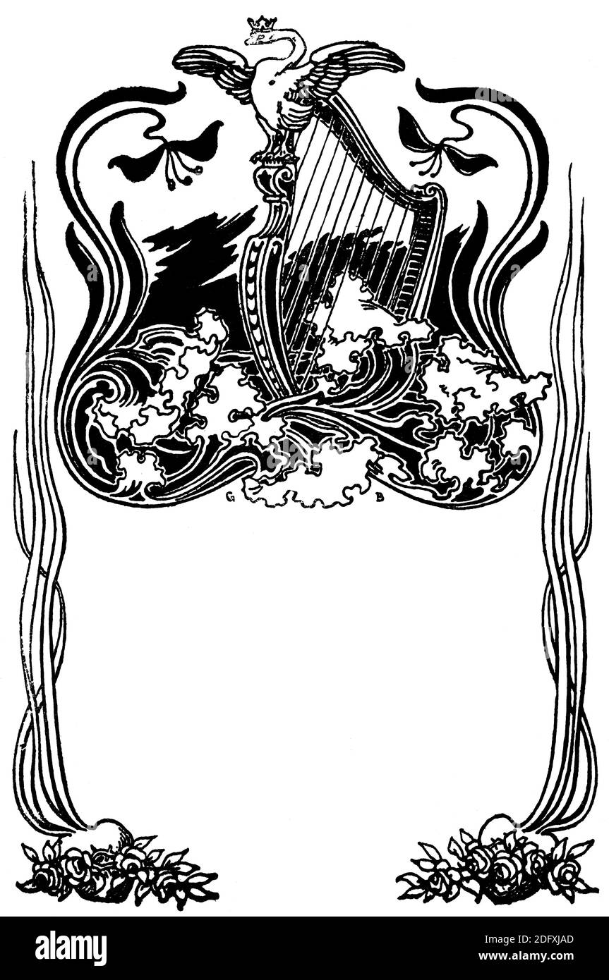 Buch Frontispiz - ist eine dekorative oder informative Illustration gegenüber einem Buch. Illustration des 19. Jahrhunderts. Deutschland. Weißer Hintergrund. Stockfoto