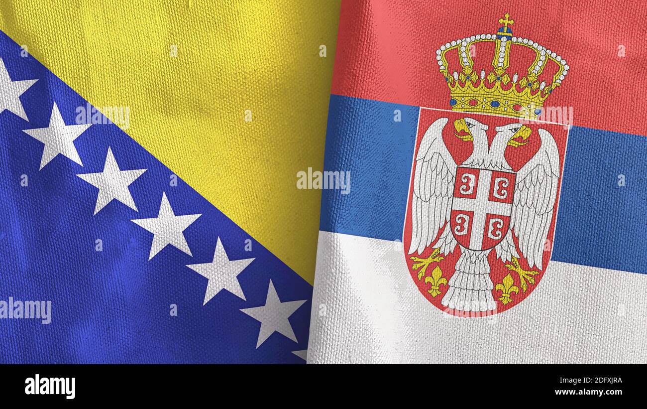 Serbien und Bosnien und Herzegowina zwei Flaggen Textil Stoff 3D Rendering Stockfoto