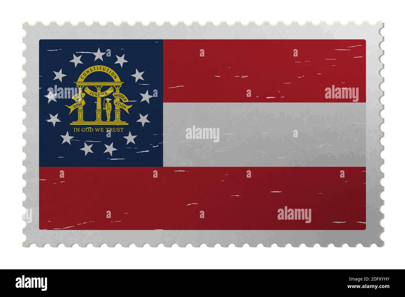 Georgia USA Flagge auf alter Briefmarke, Vektor Stock Vektor